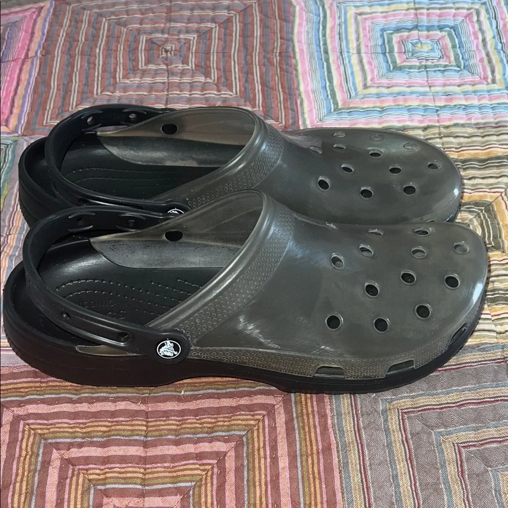 CROCS NWOT Classic Translucent Smoke Gray Ventilated Clogs Summer Outdoors